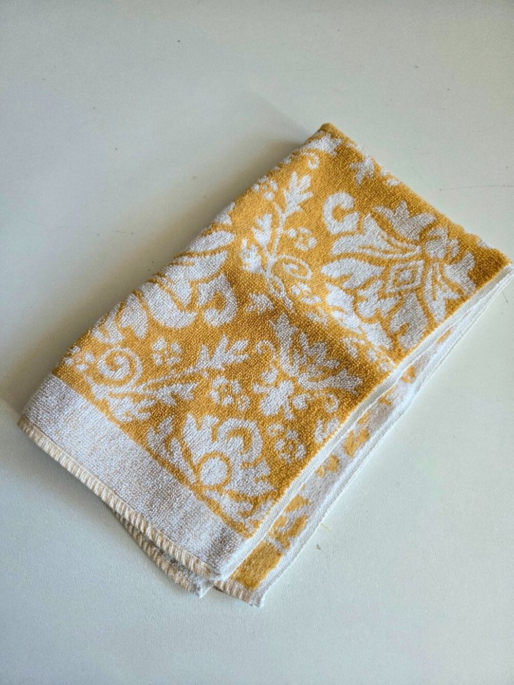 Vintage Martex Terry Down All Cotton Yellow Hand Towel Floral Pattern